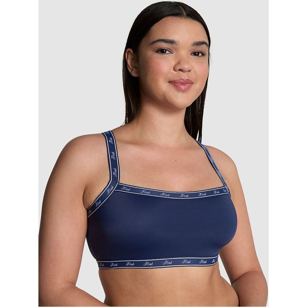 NWT PINK Victoria’s Secret Logo‎ Bralette Small Navy Blue Cotton Wireless Bra